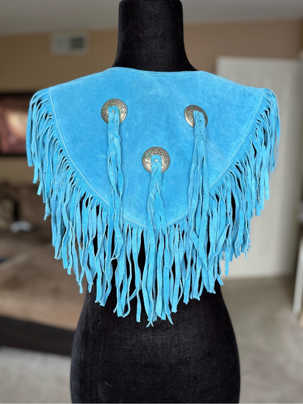 Steer Brand Blue Suede Fringe Poncho